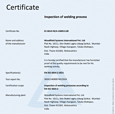 Woodfield Systems – PED Certificates